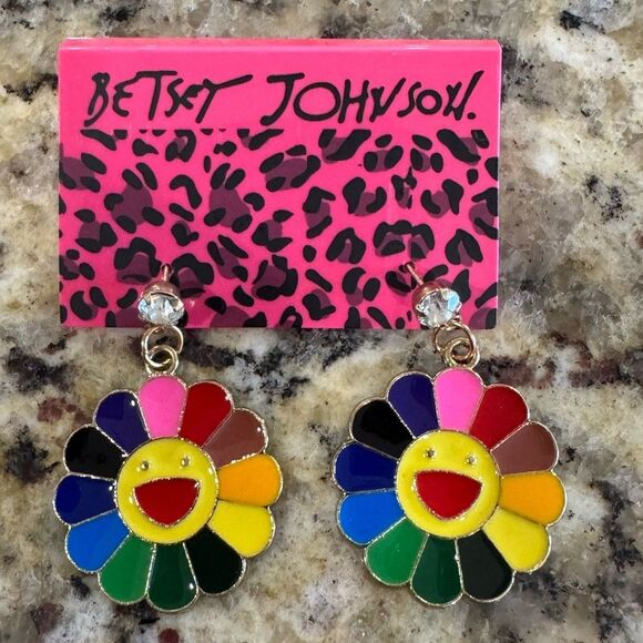 Betsey Johnson Rainbow Smiley Face Earrings BNWT - Picture 1 of 4